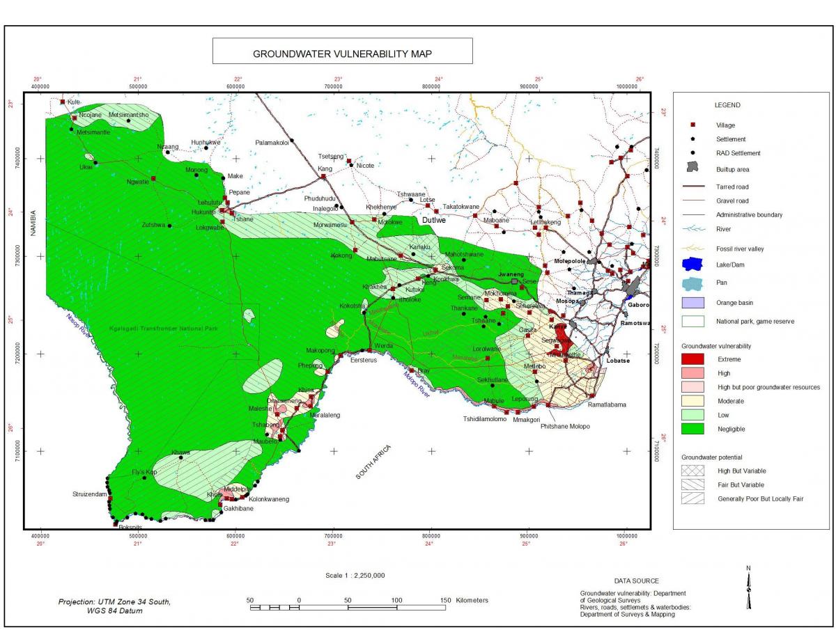 peta dari Botswana air bawah tanah
