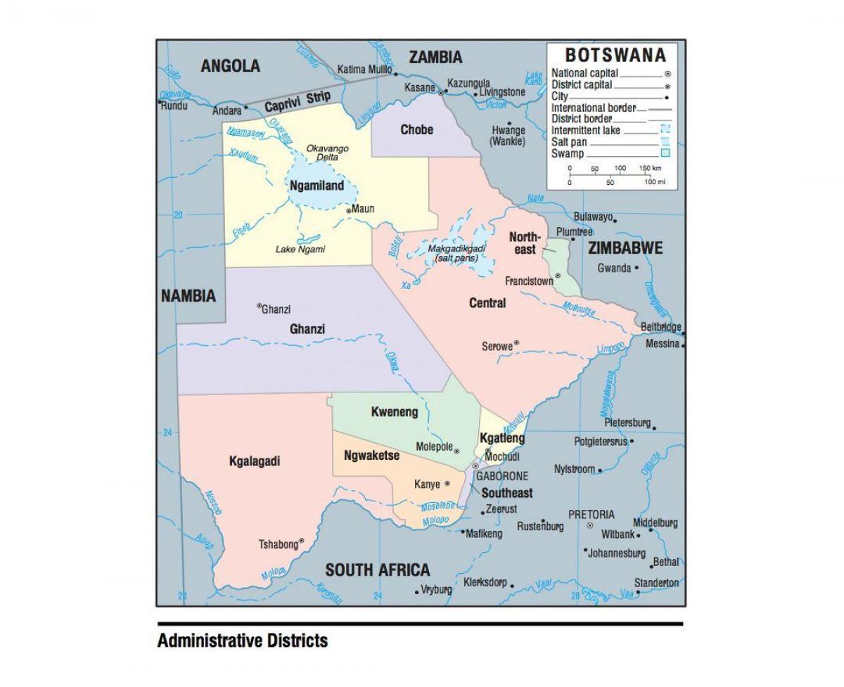 peta dari Botswana dengan kabupaten